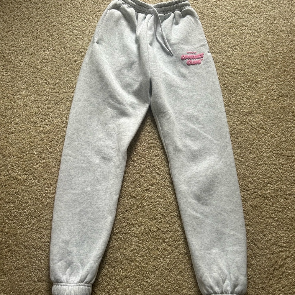 White Fox Boutique Gray and Pink Jogger Track Pants